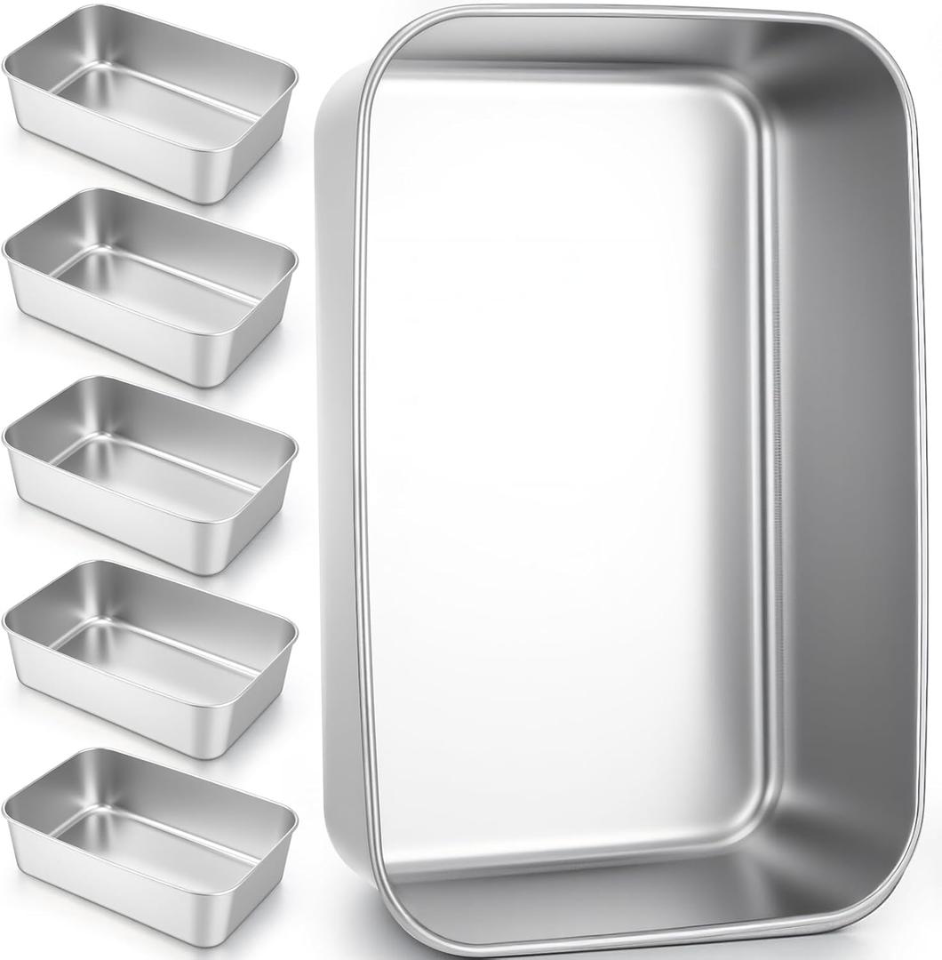 6 Pack Loaf Pans for Baking Bread, Stainless Steel Loaf Pans for Homemade Bread, Meatloaf, Bananas, Brownies, Lasagnas, Dishwasher Oven Safe (9IN x 6IN)