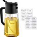 With Stickers 17 oz Olive Oil Sprayer for Cooking - 2 in 1 Spray & Pour Olive Oil Dispenser - 500 ml Glass Spray Oil Bottle
