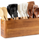 Extra Large Farmhouse Utensil Holder for Kitchen Counter, Large Wooden Utensil Holder with 4 Compartments