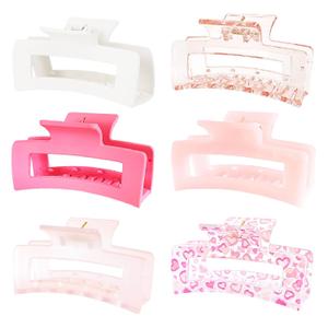 3.5 Medium Claw Clips, 6 Pcs Square Hair Clips for Thick and Thin Hair, Strong Hold Banana Jaw Clips, Cute Hair Accessories for Women and Girls (Pink)