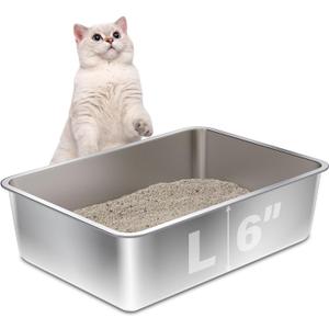 Stainless Steel Litter Box, 20"x14"x6" Large Metal Cat Litter Box, Easy to Clean, Non Stick No Smell,Steel Litterbox for Adult Cats/Kitty