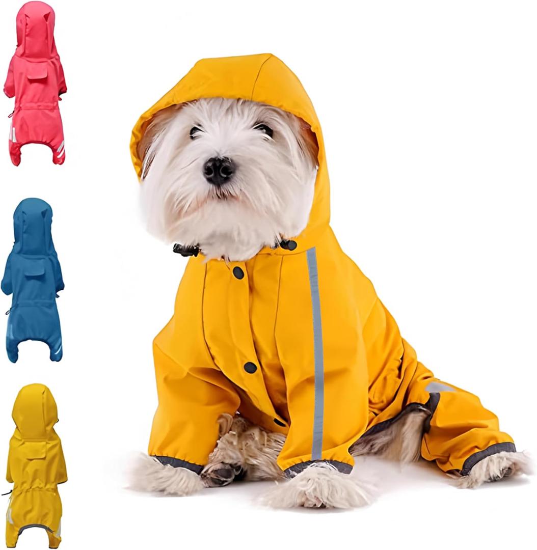 Dog Raincoat, Waterproof Dog Rain Jacket with Hood, Rain Coat with Leash Hole, Reflective Strap for Small Medium Dogs, Outdoor Adventures/Walking Lightweight Puppy (Yellow,M)