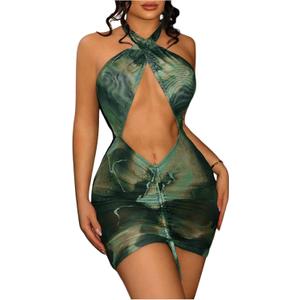 SweatyRocks Women's Cut Out Tie Dye Halter Dress Criss Cross Sleeveless Bodycon Mini Dresses (S)