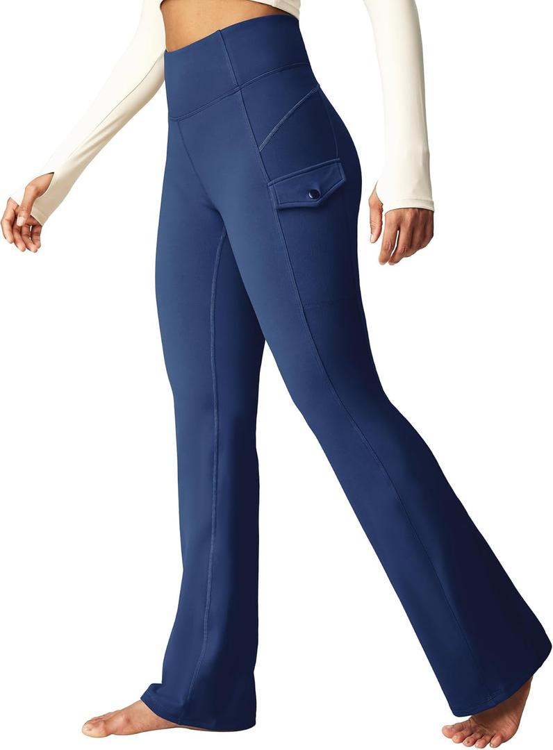 Heathyoga Cargo Sweatpants for Women Waterproof Hiking Pants Women Fleece Lined Pants Bootcut Winter Pants Warm Outdoor (Medium, Blue)