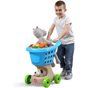 Step2 Little Helper's Shopping Cart for Kids, Play Grocery Cart, Made of Durable Plastic, for Toddlers 2+ Years Old, Blue, Large