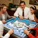 Mahjong Mat for Table,Neoprene Anti-Slip Noise Reduction Gaming Mat,Gift Box with Carrying Bag & 3 Dice for Card, Board Tile Games (Chinoiserie, 31.5")