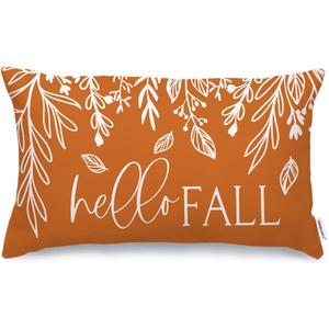 GEEORY Fall Decor Pillow Cover 12x20 Inch Hello Pumpkin Leaves Farmhouse Lumbar Throw Pillow for Autumn Decorations Couch Sofa