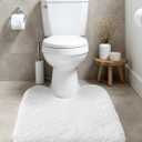 ILANGO White Toilet Rugs U Shaped 22" 24" Non Slip & Super Absorbent Extra Thick Soft, Washable Bath Mats for Bathroom Floor, Microfiber Plush Shaggy Contour Bath Rugs for Toilet,Dry Quick, 1'10" X 2'