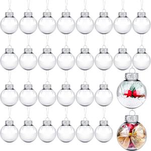 30 Pack Clear Plastic Christmas Ornaments Balls 2.36 Inch Fillable Ornament Ball Christmas Bulbs Xmas Hanging Ornaments for DIY Craft Projects Christmas Wedding Party Home Decor