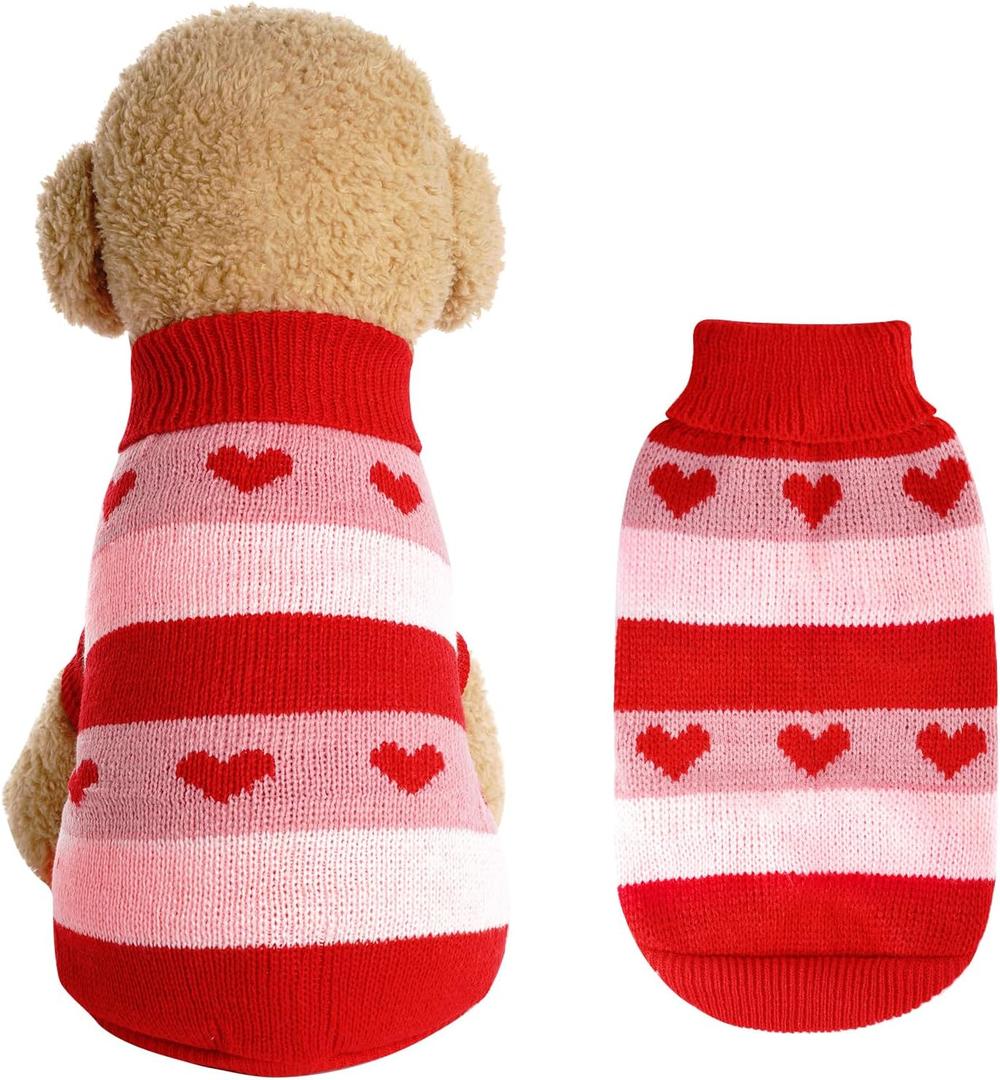 Rbenxia Dog Heart Knitted Sweater Warm Pet Dogs Clothes Winter Dog Outfits for Small Puppy Cat Pets (Red, L)