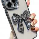 for iPhone Case,Luxury Crystal Diamond Rhinestone Sparkle Sparkly with 3D Bow Camera Lens Protection Clear Soft Shockproof Phone Case (Blue,iPhone 11)