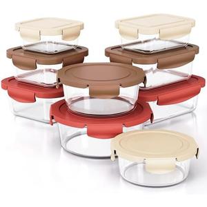 STARLATTA 8pcs Glass Food Storage Containers with Lids, Kitchen Large Lunch Fruit Sandwich Storage Containers for Fridge, BPA-Free, Dishwasher&Microwave Safe, Leak-Proof for Meal Prep