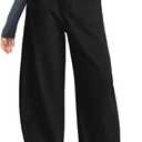 Womens Cotton Pants Casual Capri Baggy Wide Leg Trousers Palazzo Pants for Women with Pockets (Medium, Black)