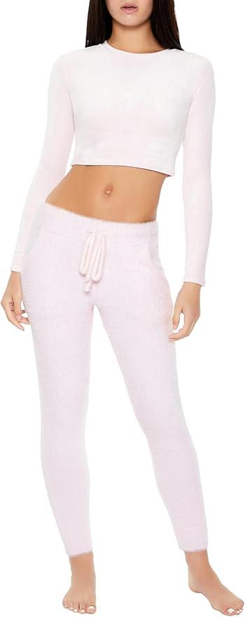 Forever 21 Women's Fuzzy SweaterKnit Joggers, Blossom, Large