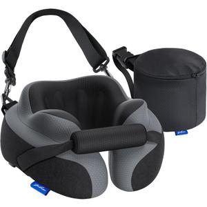 ZIKEE Ergonomic Travel Neck Pillow for Airplane, Dual-Hold Design to Stabilize Head and Neck on Flights, Ear-Free Memory Foam Airplane Travel Pillow, Quality Carrying Case, Breathable & Washable Cover