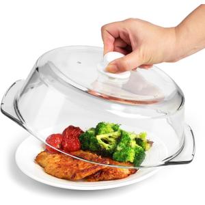 ACEPRUT New Upgrade Glass Microwave Splatter Cover for Food with Ceramic Handle & Screw, 100% Food Grade, Plasticfree, BPA Free, Dishwasher Safe