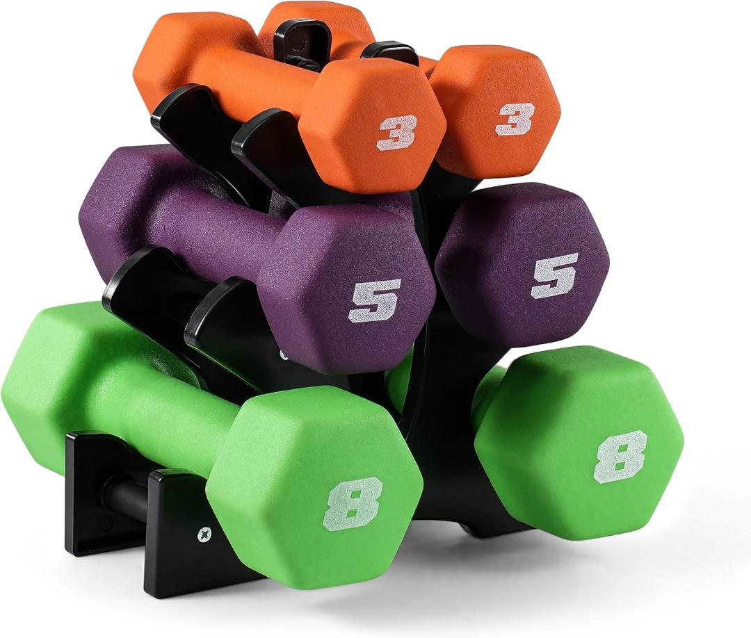 CAP Color Series Neoprene Dumbbell Set with Rack, Multicolor, 32 lb
