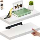 Ballucci Floating Shelves for Wall, 24" Wood Wall Shelf Set of 2, with Invisible Brackets for Bathroom, Living Room, Bedroom, Kitchen, Nursery, 8" Deep, White