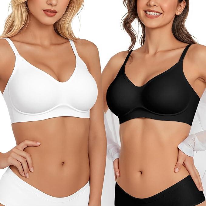 Vertvie Wireless Bras for Women Full Coverage Supportive Seamless Bralettes No Underwire Push Up Comfort Soft T-Shirt Bra, Size M