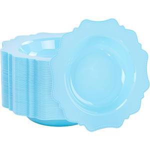 COLOSUS Light Blue Plastic Party Bowls (60 Pack) 12 Oz Disposable Soup/Salad Bowl, Fancy Shatterproof Dinnerware for Easter, Catering, Holidays, Weddings, and Everyday Use