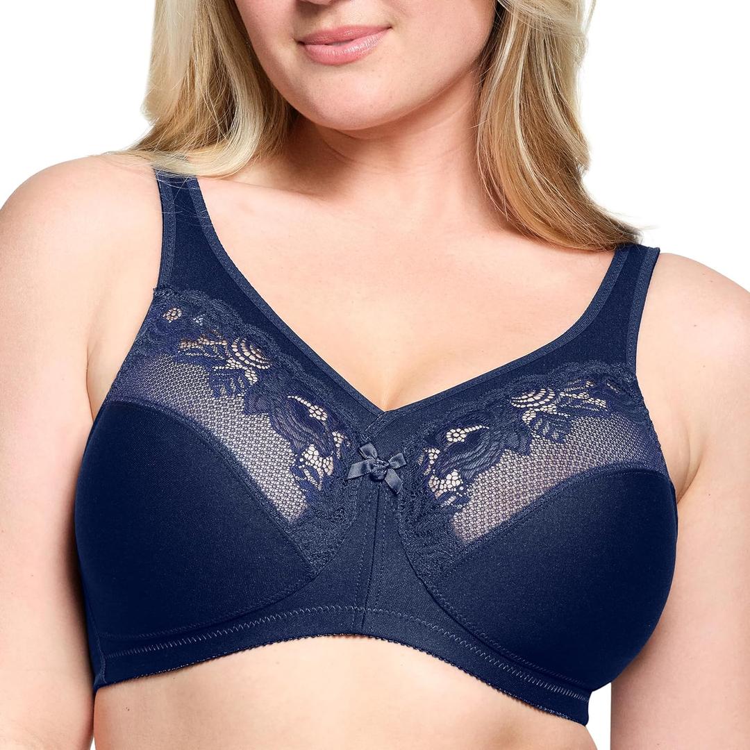 Glamorise Women's Full Figure Wirefree Minimizer Support Bra #1003 (36F, Blue)
