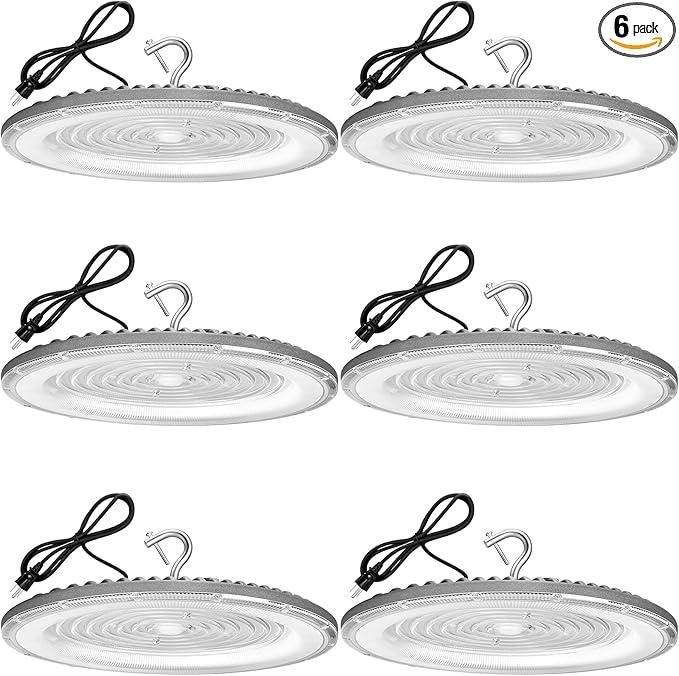 6 Pack 400W UFO Led High Bay Light Fixture,120v,5000K Daylight Commercial Shop Bay Lighting,61000LM,[1750W MH/HPS Equiv.] US Plug Area Lighting for Warehouse/Barn/Gym/Factory/Workshop