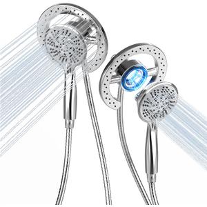 PRIMSOPH Shower Head Handheld Spray Combo 10 Mode Spray Settings Magnetic 2-in-1 High Pressure Dual Showerhead Auto-Switch Round Combination, Chrome