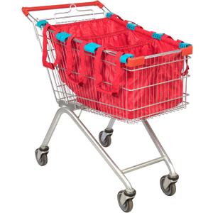 Handy Sandy Cart Caddy  3-Pack Reusable Shopping Bags with Cart Clips | Heavy-Duty Grocery Organizer Tote Set | Eco-Friendly, Foldable, 40 lb Capacity | Red