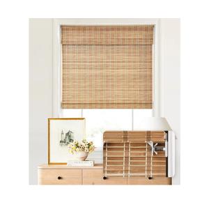 LazBlinds No Tools No Drill Cordless Bamboo Roman Shades, Light Filtering Window Treatment, Roll Up Bamboo Blinds for Windows 25'' W x 64'' H, Brown