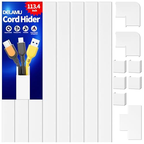 Delamu Cord Covers for Wires on Wall, 113.4in TV Cord Hider, Self-adhesive Cable Hider Cable Cover Raceway, Paintable Wire Hider Wire Covers for Cords, Hide Cords Wall Mounted Tv, W0.95×H0.55in, White