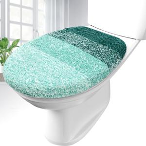 OLANLY Soft Microfiber Bathroom Toilet Lid Cover, Machine Washable Covers, 17.5x15, Stays in Place Rubber Backing, Fits Most Round, Elongated and Oblong Lids, Accessories Decor, Blackish Green