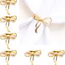 Gold Napkin Rings Set of 6, Bow Napkin Rings for Wedding Party Banquet Decoration Christmas