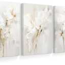 Neutral Wall Art Abstract Floral Canvas Pictures Beige Flower Wall Decor Modern Painting Minimalist Poster Abstract Botanical Prints White Artwork for Bedroom Living Room 16x24x3 Inch Ready to Hang, 16"x24" Wrapped Canvas