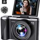 Digital Camera 4K for Photography and Video, 56MP Autofocus Vlogging Camera for YouTube, 3" 180 Flip Screen & 16X Digital Zoom, Compact Travel Cameras with 32GB SD Card for Beginners & Adults (Black)