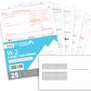 Blue Summit W2 Forms 2025 with Envelopes, 6 Part W2 Tax Forms 2025, 25 Employee Kit of Laser Forms with 3 W3s, Compatible with QuickBooks and Accounting Software, 25 Self Seal Envelopes Included