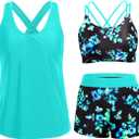 Holipick 3 Piece Tankini Swimsuits for Women Tummy Control Bathing Suits Swim Tank Top with Bra Boy Shorts Teen Swimwear 2026 (Medium, Aqua and Blue)