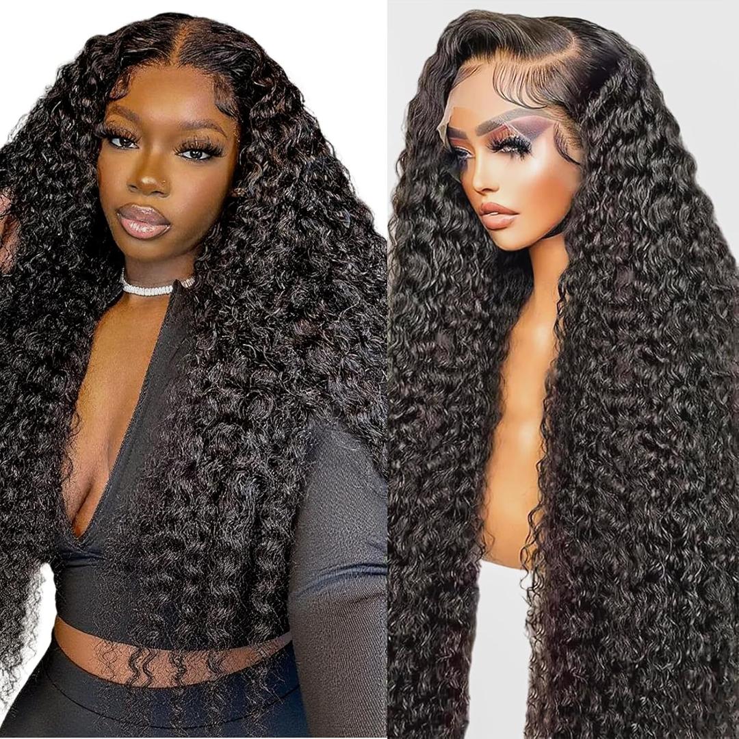 26 Inch Deep Wave Wig Human Hair with Baby Hair 200 Density 13x6 Lace Front Wigs Human Hair Pre Plucked Natural Hairline Deep Curly Lace Frontal Wig for Black Women Natural Color