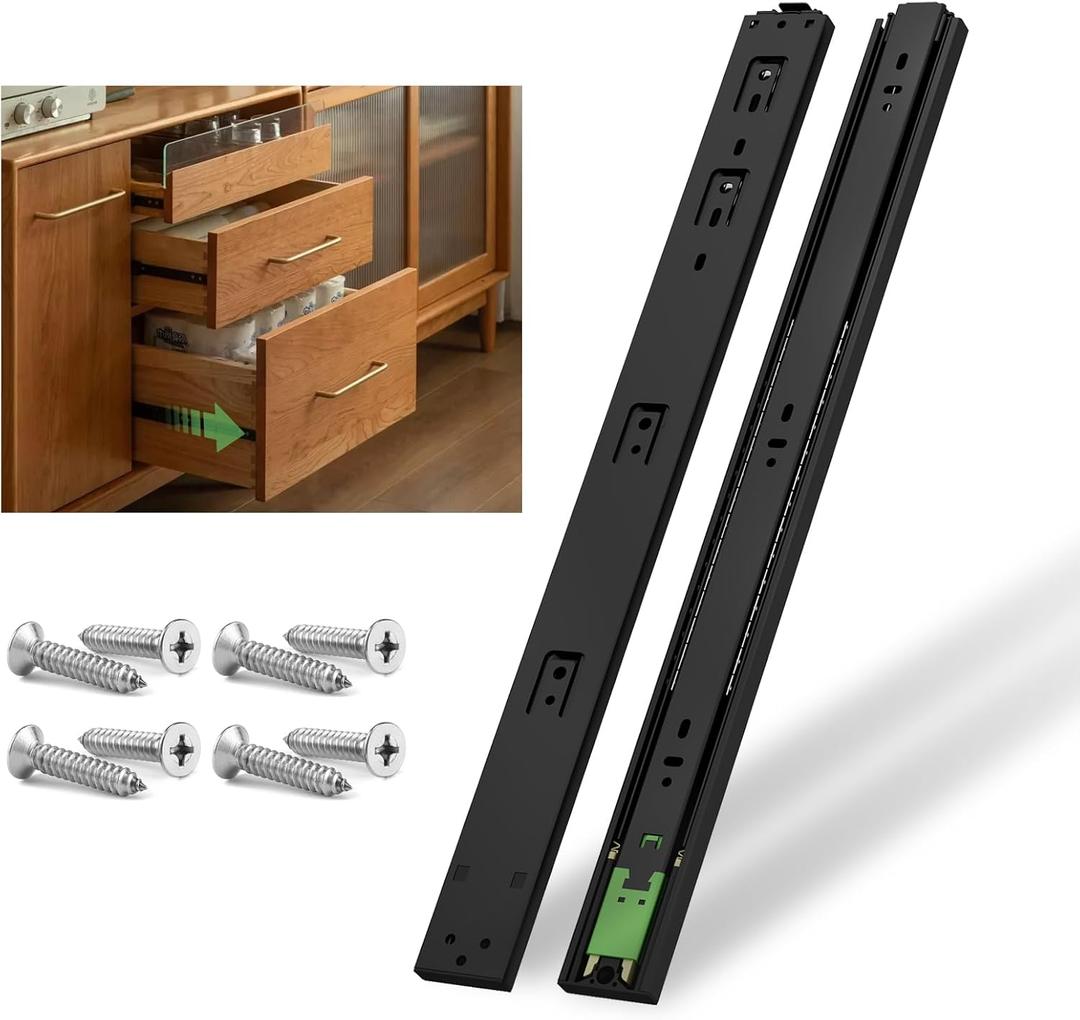 NECILO 16 Inch Push to Open Drawer Slides, 100lb Capacity Full Extension Ball Bearing Side Mount Cabinet Runners, Replacement Slides for Kitchen, Dressers, Home & Office, 1 Pair