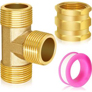 Boltigen 3/4" Heavy Duty Brass Garden Hose Tee - NPT Male x3 w/Swivel Port & 1X Hex Nipples, 3-Way Connector for Faucet to Sprinkler or Car Wash (Male to Female Adapters, Leak-Free)