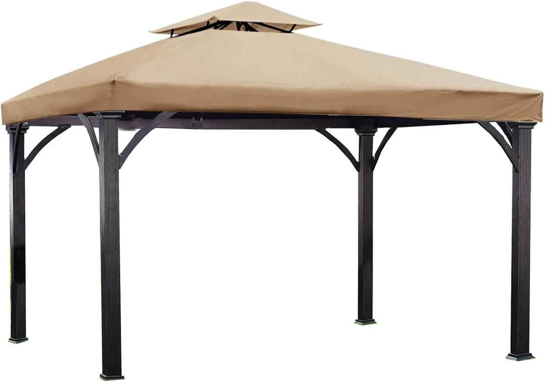 YOYOW 10x10 Canopy Replacement Gazebo Top Canopy Replacement Outdoor Shelter Top for Garden Patio Pavilion Sun Shade(Khaki)