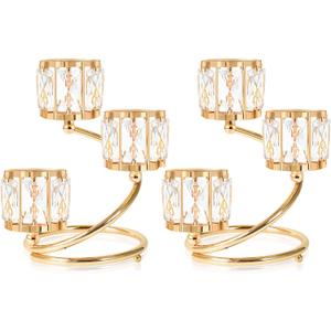 Metal 3 Arm Crystal Candle Holder - Tea Light Centerpiece Candle Holder, Votive Holder with Sparkling Crystal Bowl, Suitable for Wedding, Table Centerpiece, Home Decor (2, 3 arm-Gold)