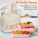 Lunch Bag for Women Insulated For Men PU leather Small Office Work lunch with Chenille Letters Leakproof Freezable Cooler Reusable Portable Box (White)