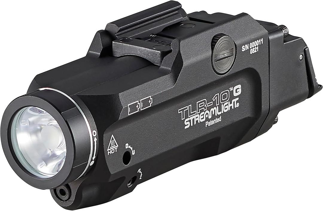 Streamlight 69473 TLR-10 G Flex 1000-Lumen Rail-Mounted Tactical Weapon Light with Integrated Green Aiming Laser, Rear Switch Options, and Key Kit, Black