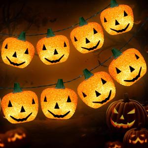 Halloween 3.7'' Big Pumpkin String Lights, 10 ft 9 Pcs Light up Jack O Lantern Pumpkins with Timer, 8 Modes Waterproof Battery Operated Halloween Decoration Lights