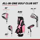 Precise XD-J Kids Golf Clubs Set – Boys’ & Girls’ Junior Golf Set with Lightweight Graphite Shafts, Hybrid, Putter & Stand Bag - Pink Ages 6-8 – Right-Handed