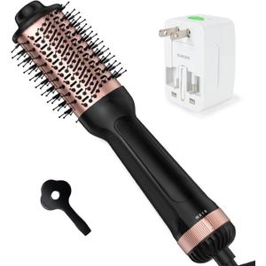 Dual Voltage Hair Dryer Brush with European Plug,Travel Blow Dryer Brush for Blowout Look, One-Step Hot Air Brush Volumizer,Smoothing,125V/220V