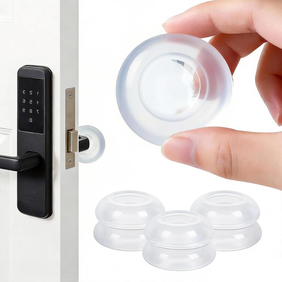 2 x Door Handle Wall Protector, Self-Adhesive Shock Absorbing Bumper Pad, Groove Design for Wall Protection and Noise Reduction, Washable and Reusable Multiple Times (Clear-6pcs)