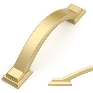 Amerdeco 9 Pack Brushed Gold Cabinet Pulls 3 Inch(76mm) Hole Centers, Handles for Kitchen Cabinet Hardware, Arch Cabinet Handles for Bathroom Dresser Drawer Handles ZH0016…