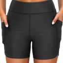 Daci Women High Waisted Swim Shorts - 5" Bathing Suit Short with Pockets Tummy Control Swimsuit Bottom Boy Shorts (X-Large, Black)