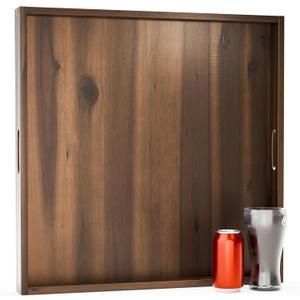 TIDITA 24 x 24 inch Acacia Wood Square Ottoman Tray Large Wooden Tray for Ottoman, Extra Large Ottoman Tray for Living Room, Coffee Table & Decorative Use (Walnut Color)